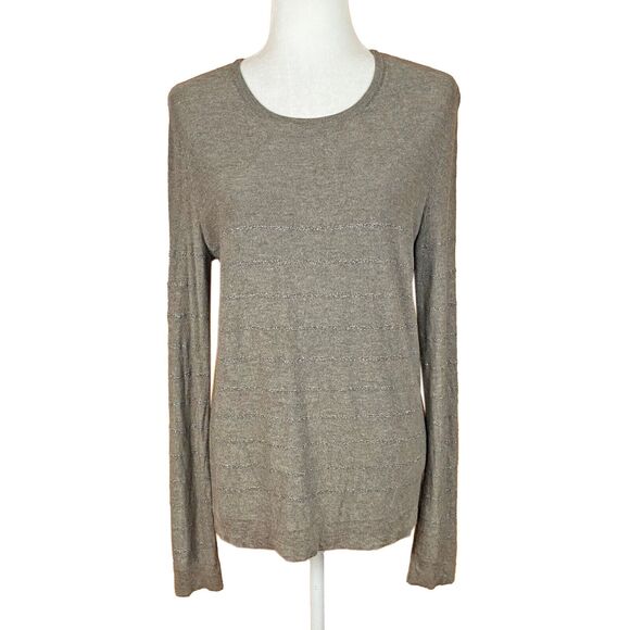 Gerard Darel Lightweight Sweater Top Size 3 (M) Taupe Metallic Stripes L/S Soft - Picture 1 of 6